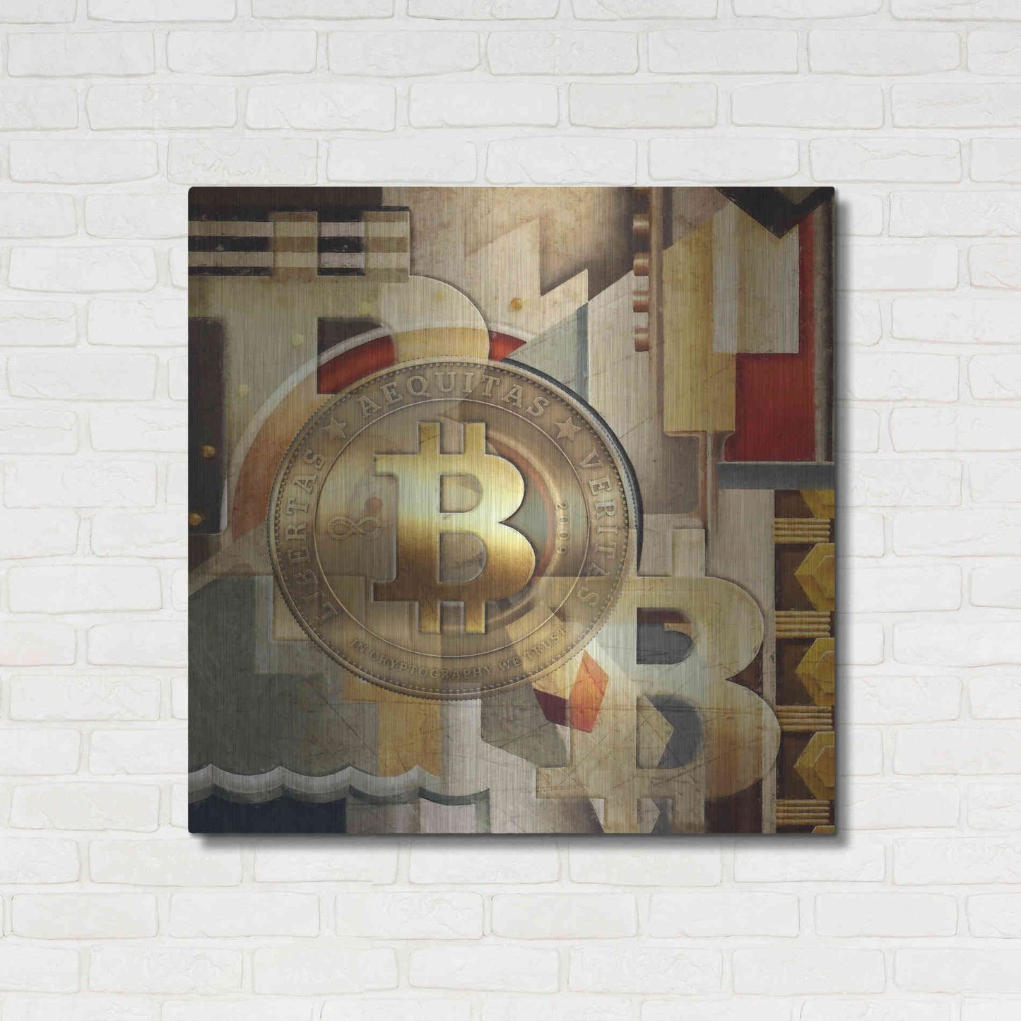 Luxe Metal Art 'Bitcoin Deco Six' by Steve Hunziker Metal Wall Art,36x36