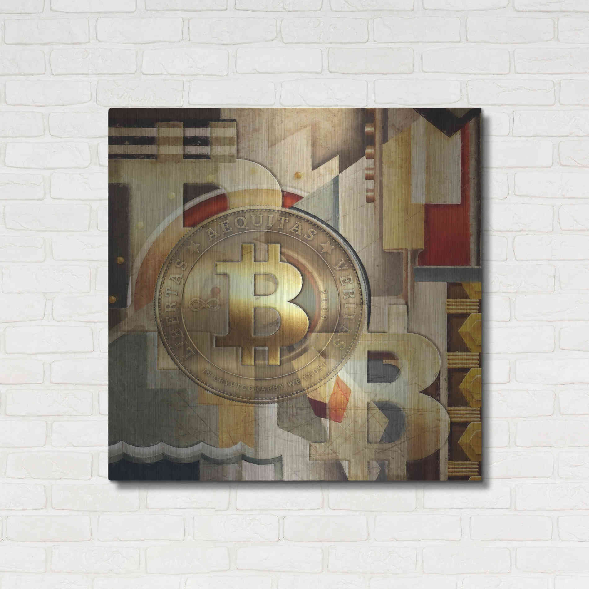 Luxe Metal Art 'Bitcoin Deco Six' by Steve Hunziker Metal Wall Art,36x36