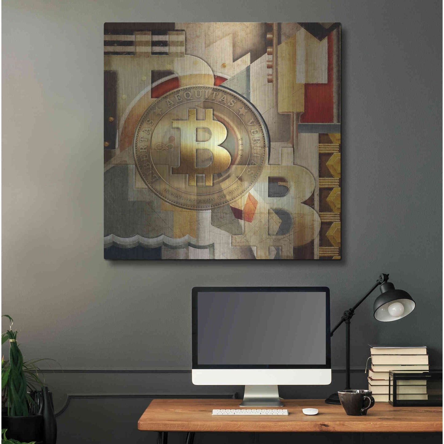 Luxe Metal Art 'Bitcoin Deco Six' by Steve Hunziker Metal Wall Art,36x36