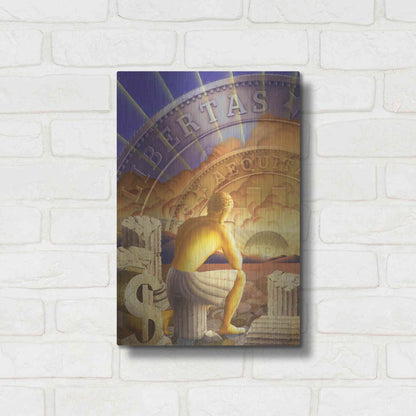 Luxe Metal Art 'Bitcoin Deco Five' by Steve Hunziker Metal Wall Art,12x16