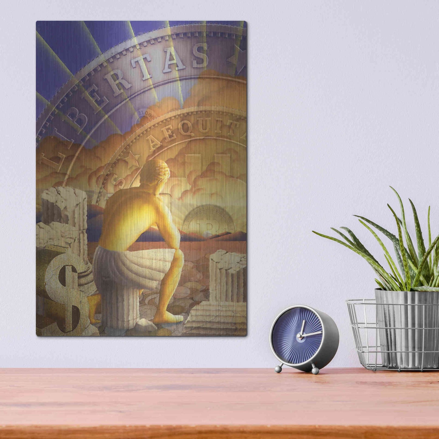 Luxe Metal Art 'Bitcoin Deco Five' by Steve Hunziker Metal Wall Art,12x16