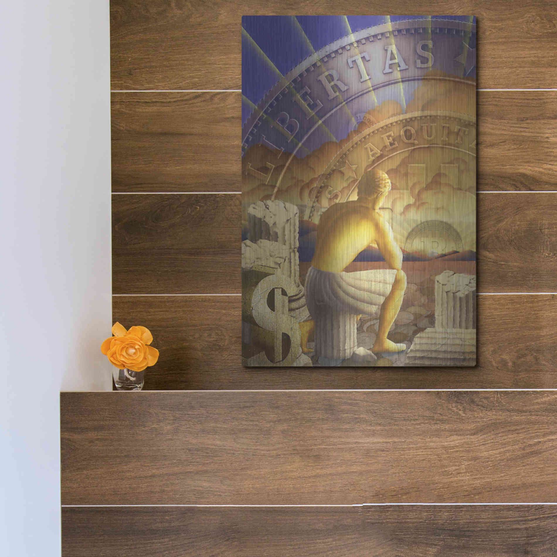 Luxe Metal Art 'Bitcoin Deco Five' by Steve Hunziker Metal Wall Art,12x16