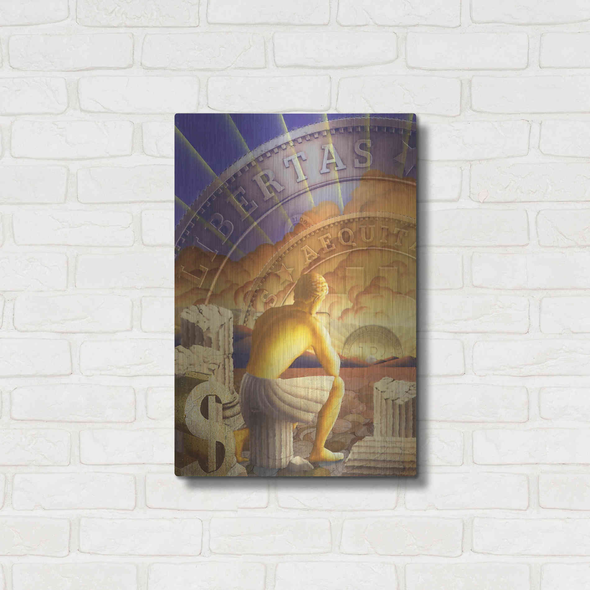 Luxe Metal Art 'Bitcoin Deco Five' by Steve Hunziker Metal Wall Art,16x24