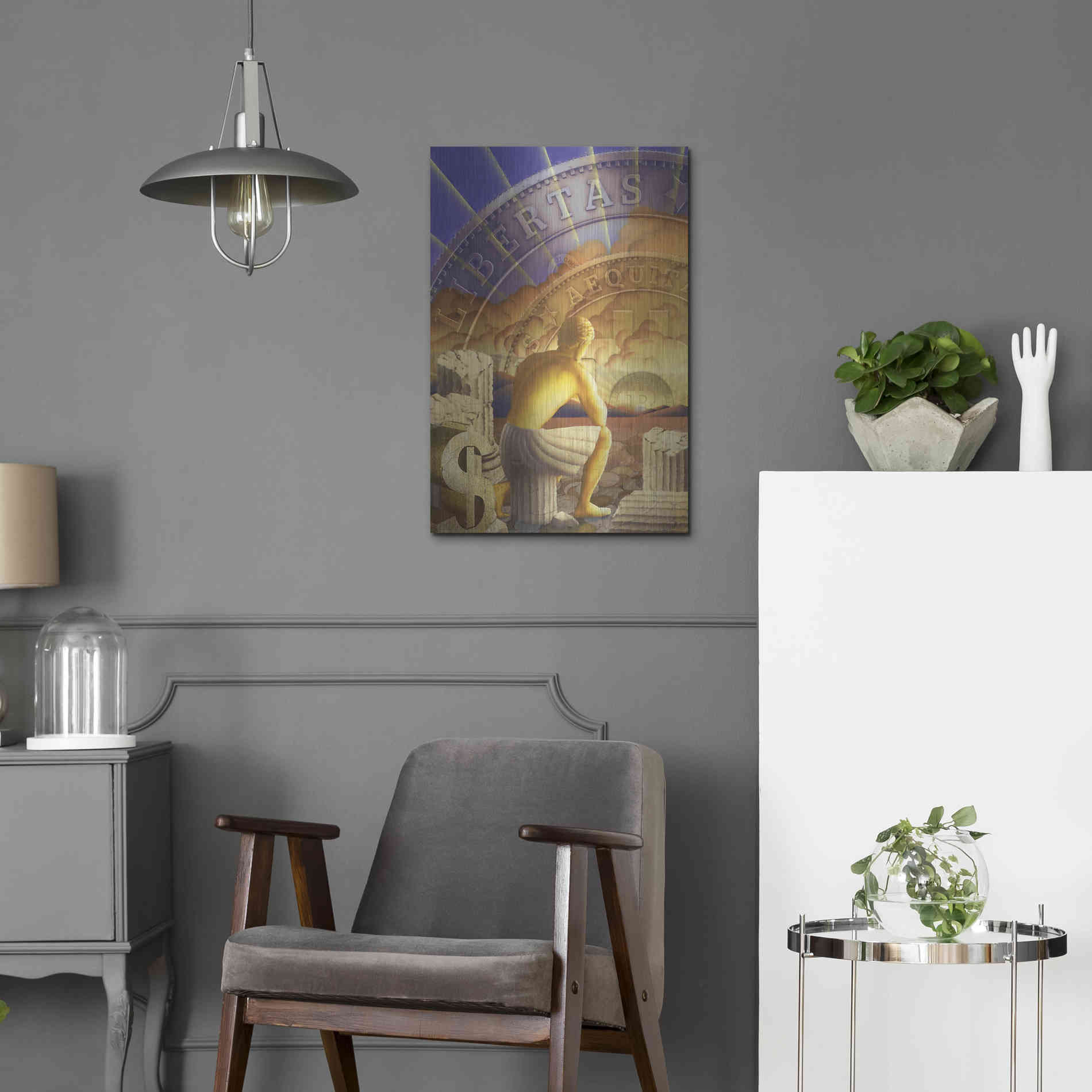 Luxe Metal Art 'Bitcoin Deco Five' by Steve Hunziker Metal Wall Art,16x24