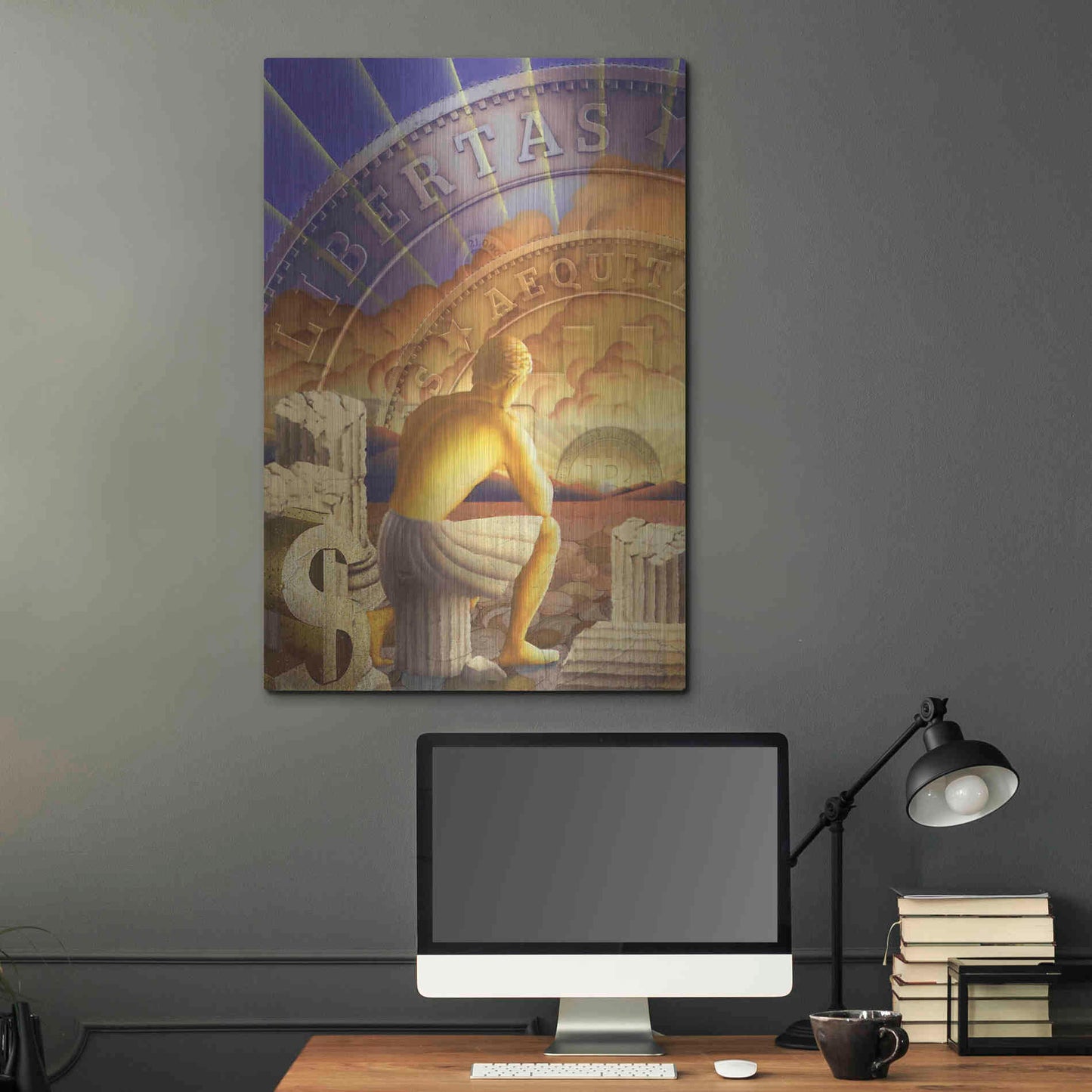 Luxe Metal Art 'Bitcoin Deco Five' by Steve Hunziker Metal Wall Art,24x36