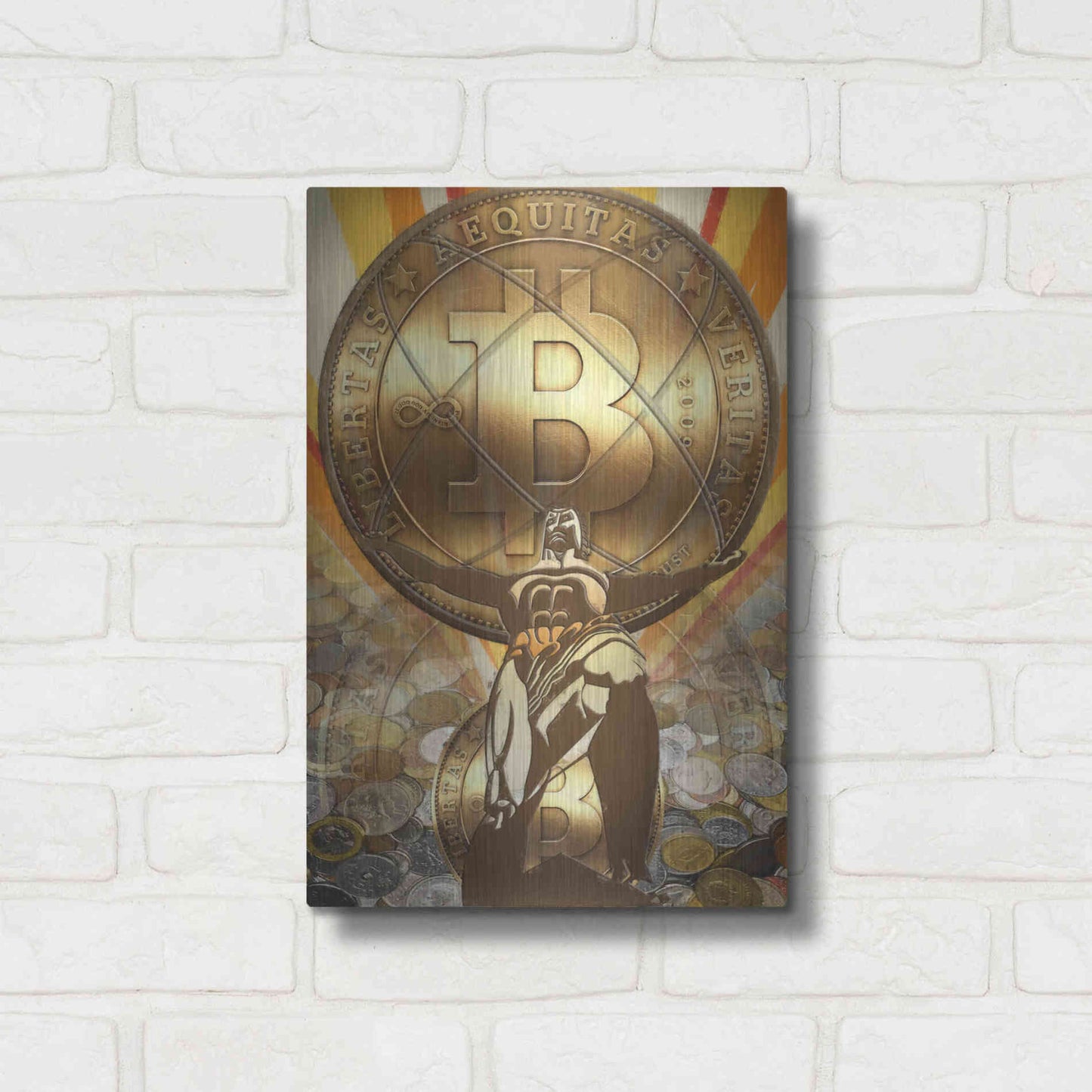 Luxe Metal Art 'Bitcoin Deco Four' by Steve Hunziker Metal Wall Art,12x16