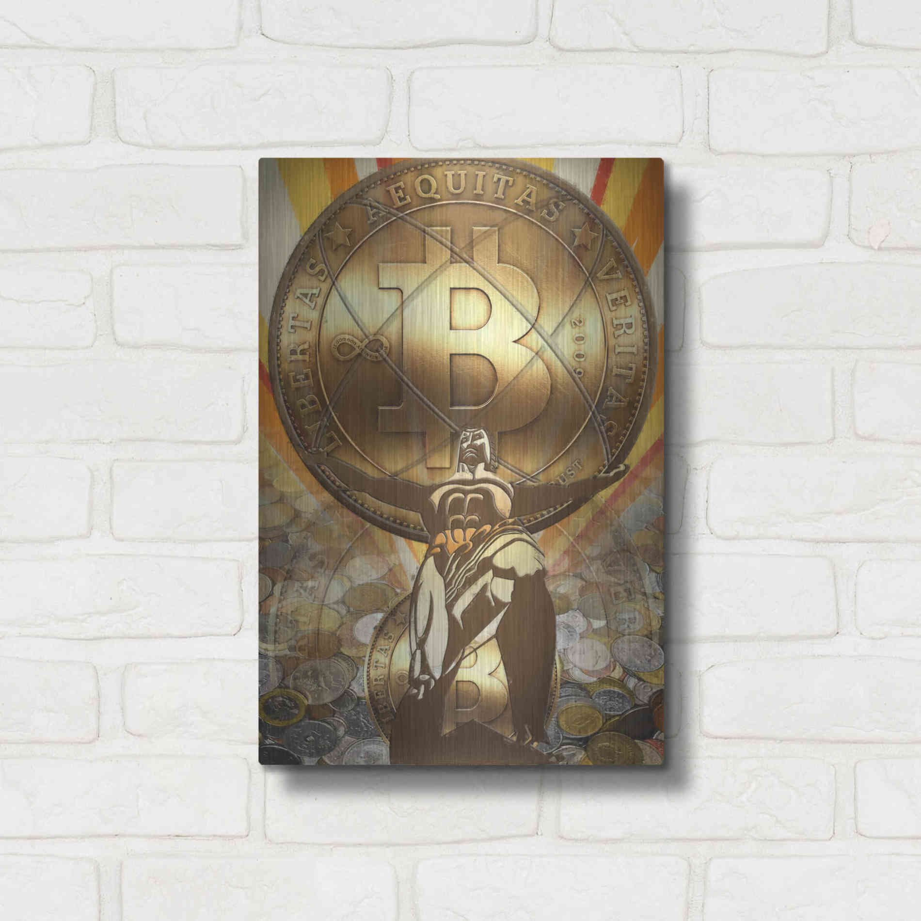 Luxe Metal Art 'Bitcoin Deco Four' by Steve Hunziker Metal Wall Art,12x16