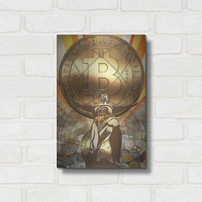 Luxe Metal Art 'Bitcoin Deco Four' by Steve Hunziker Metal Wall Art,12x16