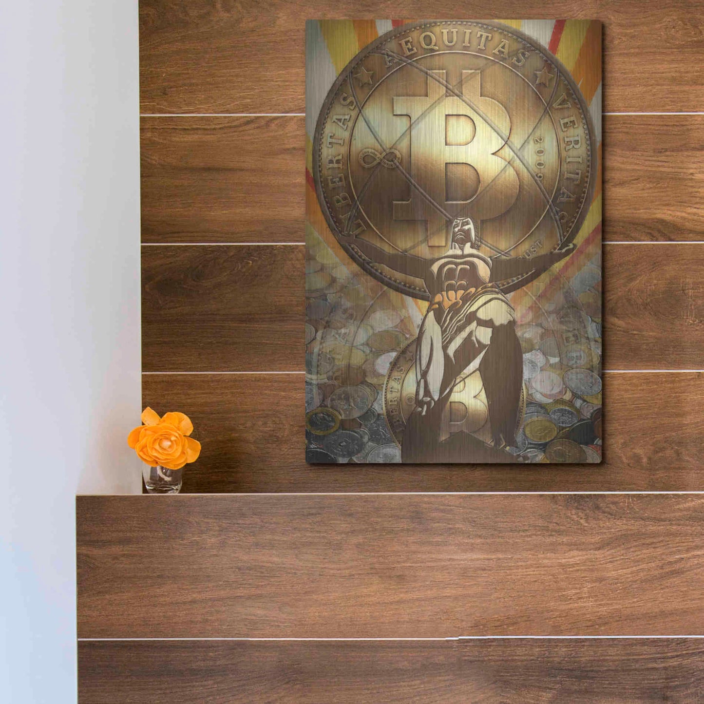 Luxe Metal Art 'Bitcoin Deco Four' by Steve Hunziker Metal Wall Art,12x16