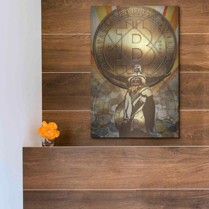 Luxe Metal Art 'Bitcoin Deco Four' by Steve Hunziker Metal Wall Art,12x16