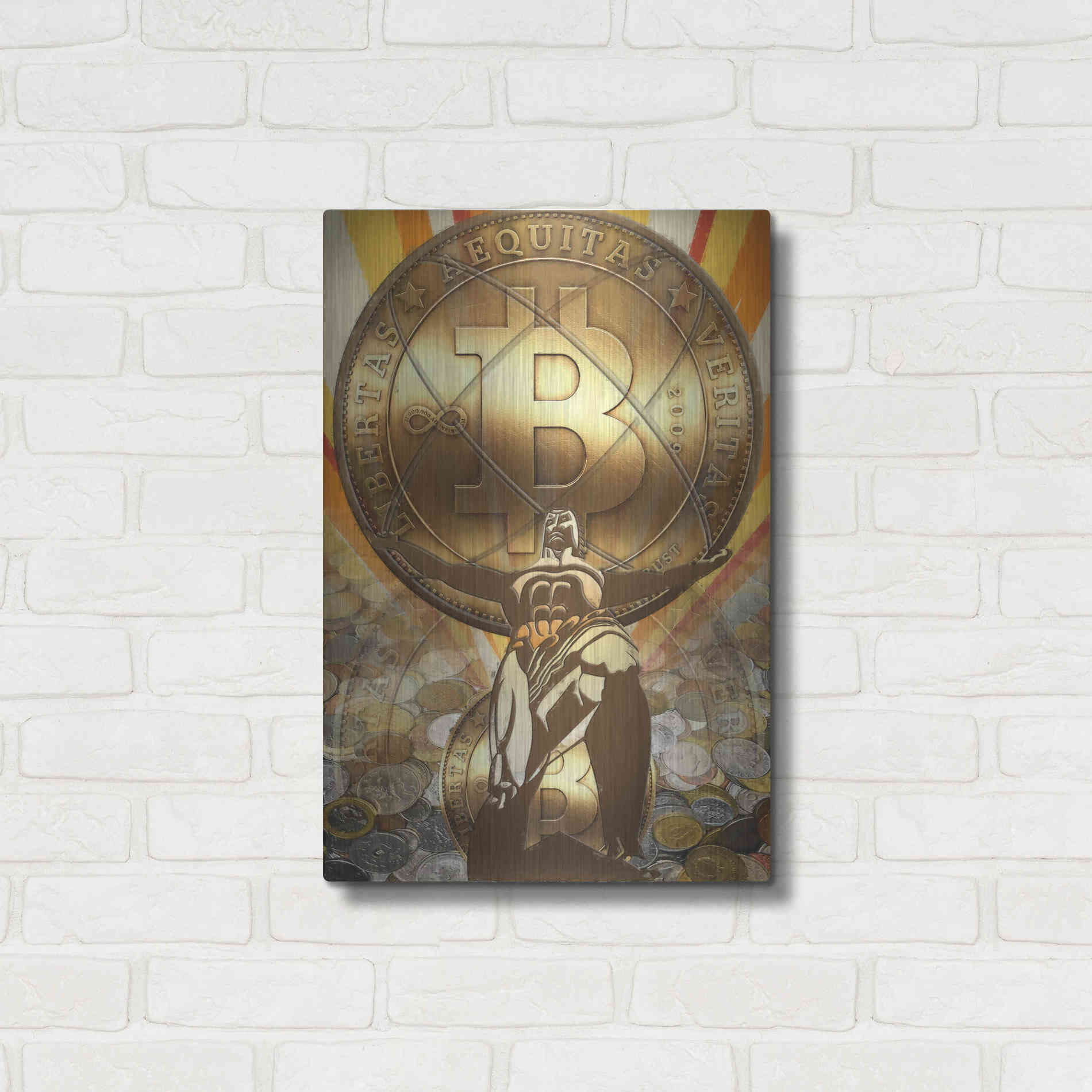 Luxe Metal Art 'Bitcoin Deco Four' by Steve Hunziker Metal Wall Art,16x24