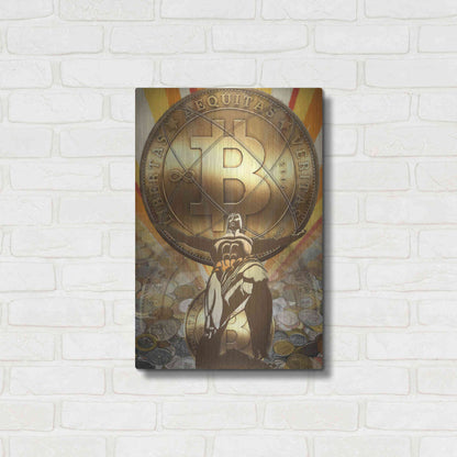 Luxe Metal Art 'Bitcoin Deco Four' by Steve Hunziker Metal Wall Art,16x24