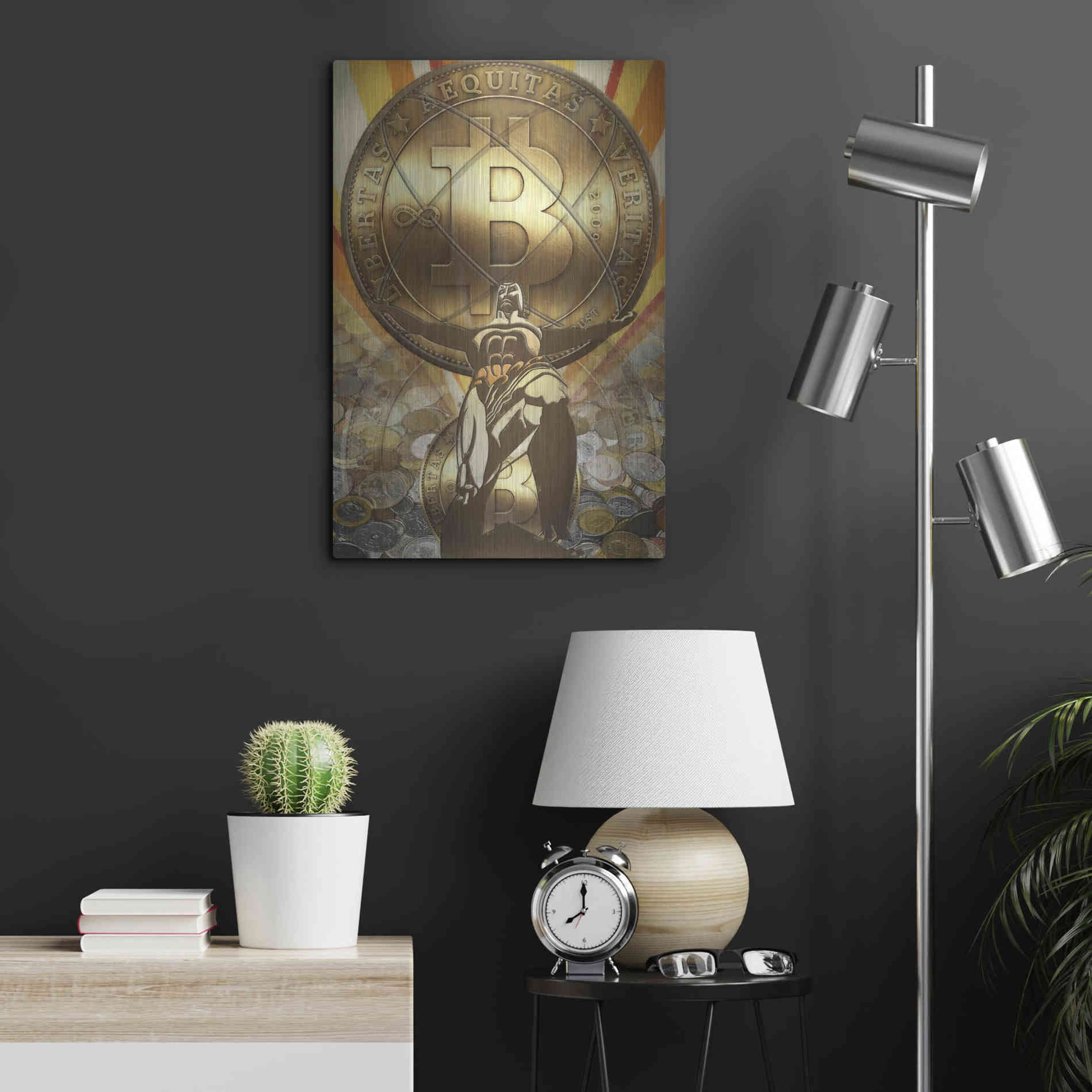 Luxe Metal Art 'Bitcoin Deco Four' by Steve Hunziker Metal Wall Art,16x24