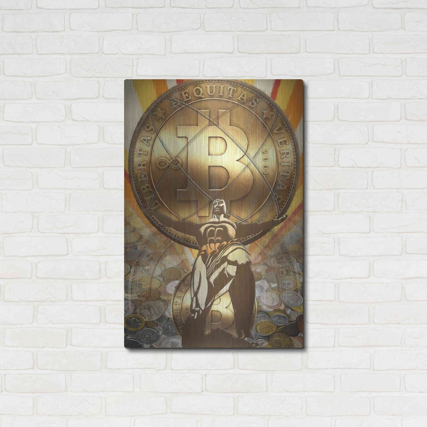 Luxe Metal Art 'Bitcoin Deco Four' by Steve Hunziker Metal Wall Art,24x36