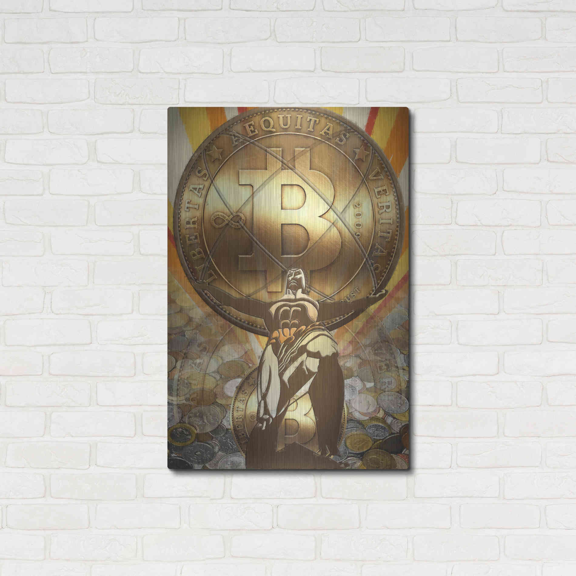 Luxe Metal Art 'Bitcoin Deco Four' by Steve Hunziker Metal Wall Art,24x36