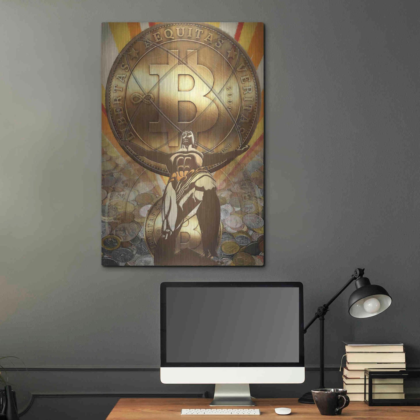 Luxe Metal Art 'Bitcoin Deco Four' by Steve Hunziker Metal Wall Art,24x36