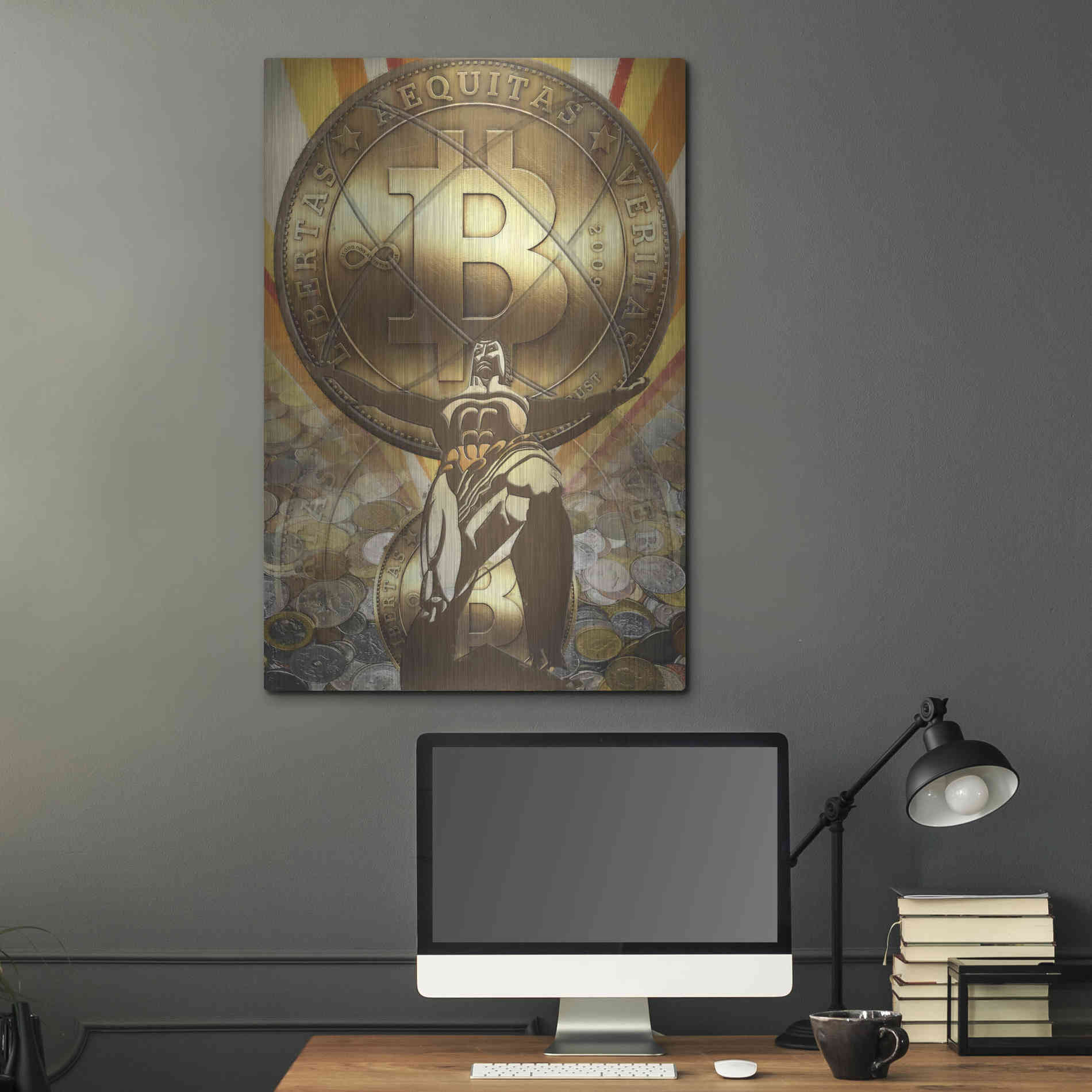 Luxe Metal Art 'Bitcoin Deco Four' by Steve Hunziker Metal Wall Art,24x36
