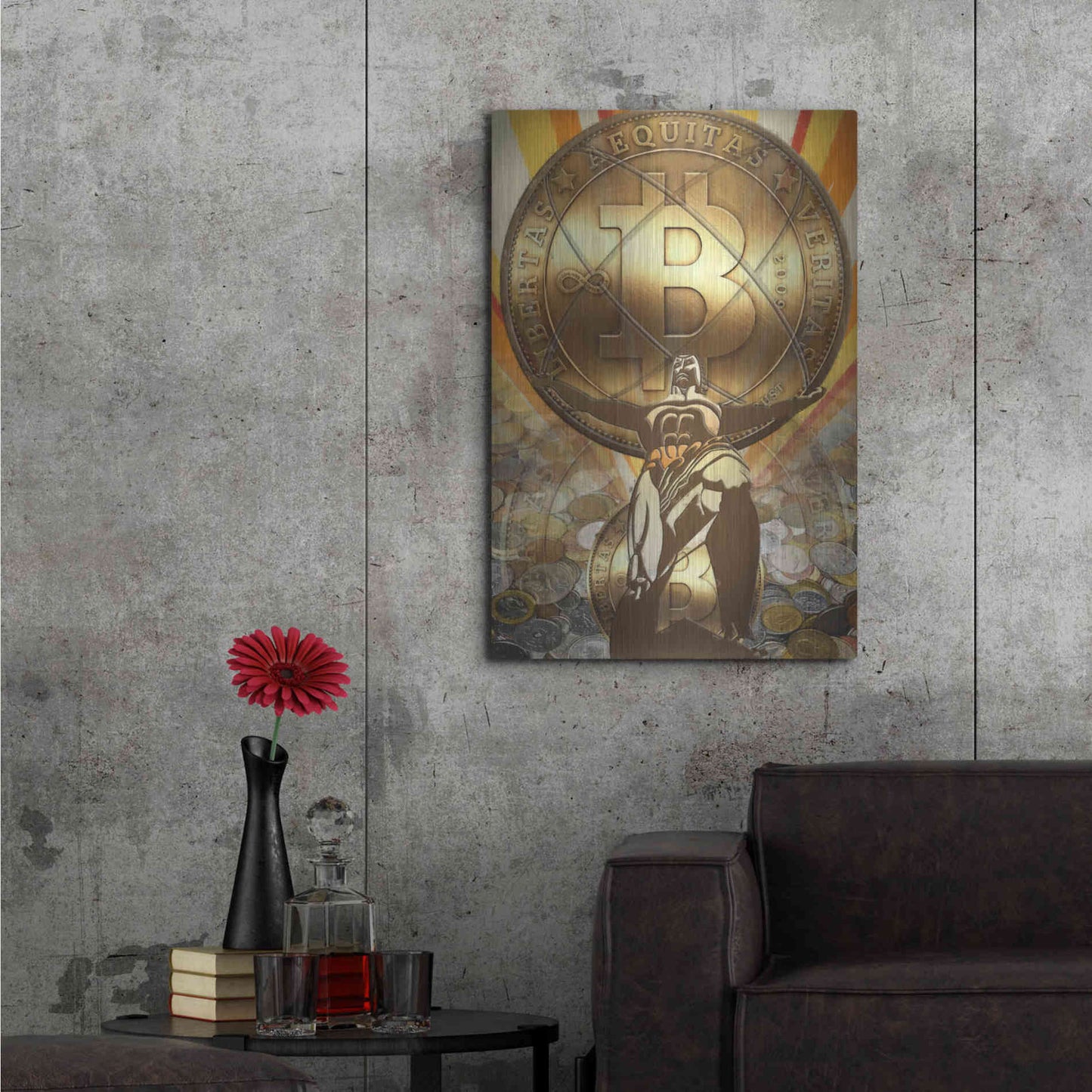 Luxe Metal Art 'Bitcoin Deco Four' by Steve Hunziker Metal Wall Art,24x36