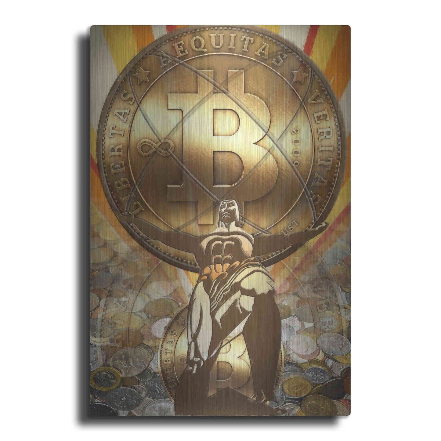 Luxe Metal Art 'Bitcoin Deco Four' by Steve Hunziker Metal Wall Art