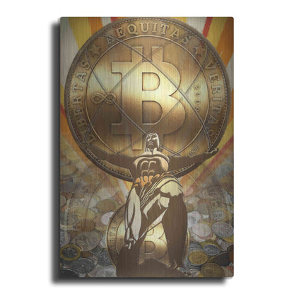 Luxe Metal Art 'Bitcoin Deco Four' by Steve Hunziker Metal Wall Art