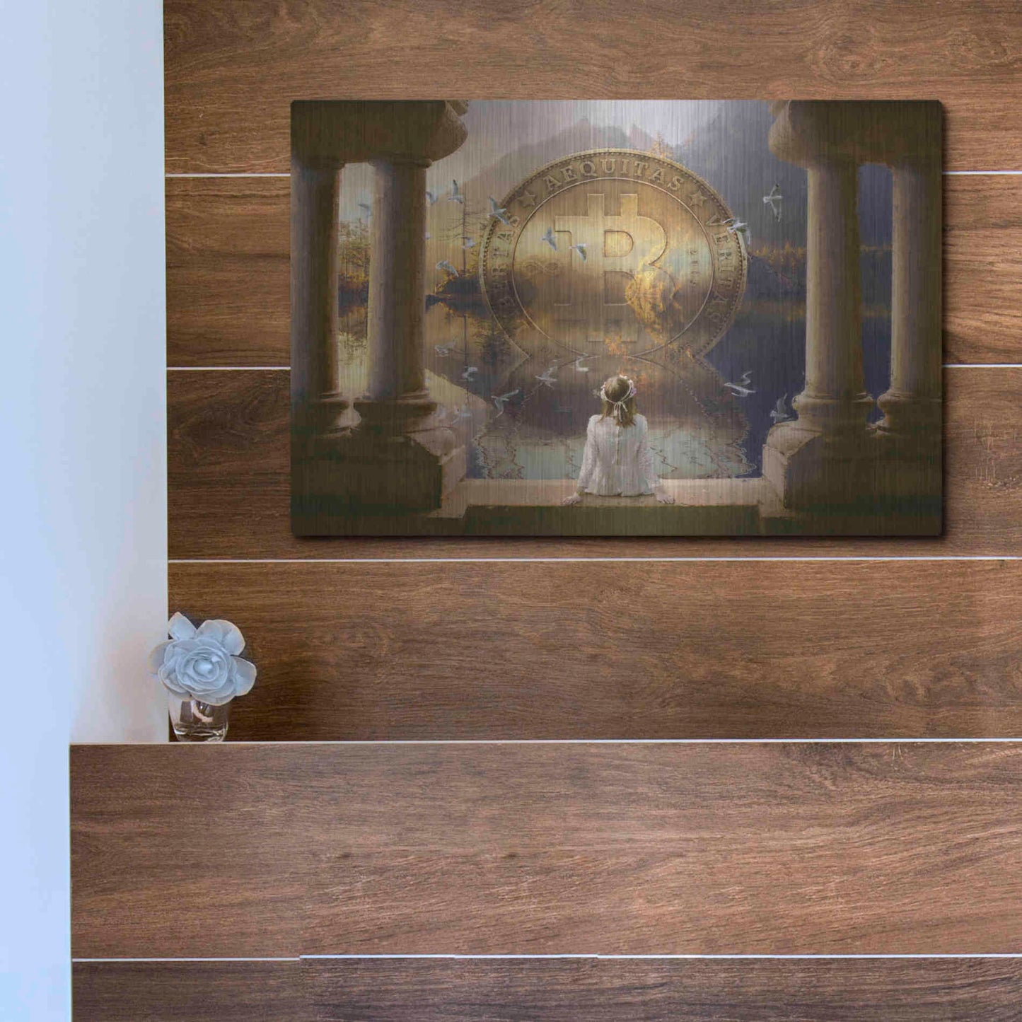 Luxe Metal Art 'Bitcoin Deco Three' by Steve Hunziker Metal Wall Art,16x12