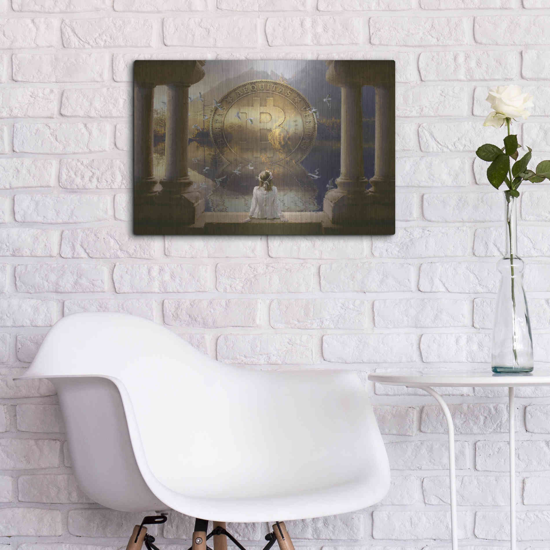 Luxe Metal Art 'Bitcoin Deco Three' by Steve Hunziker Metal Wall Art,24x16