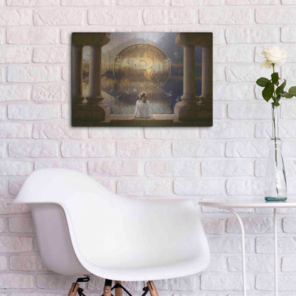 Luxe Metal Art 'Bitcoin Deco Three' by Steve Hunziker Metal Wall Art,24x16