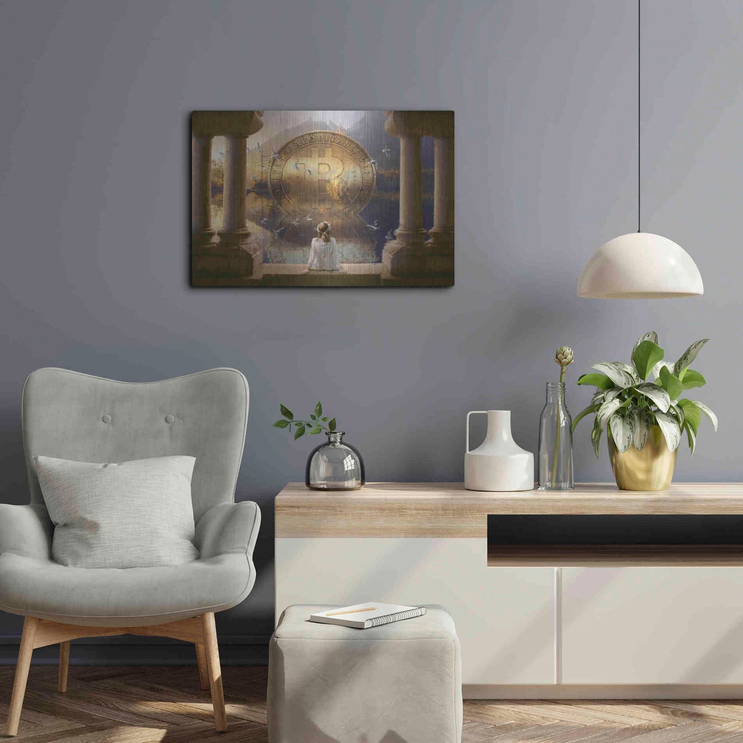 Luxe Metal Art 'Bitcoin Deco Three' by Steve Hunziker Metal Wall Art,24x16