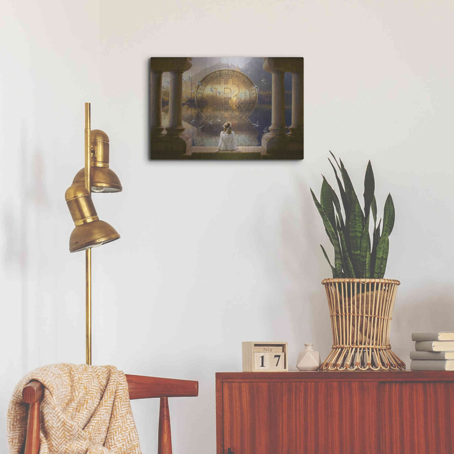 Luxe Metal Art 'Bitcoin Deco Three' by Steve Hunziker Metal Wall Art,24x16
