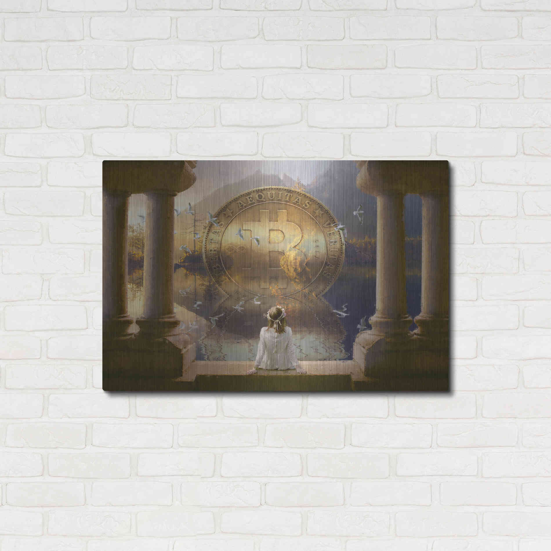 Luxe Metal Art 'Bitcoin Deco Three' by Steve Hunziker Metal Wall Art,36x24
