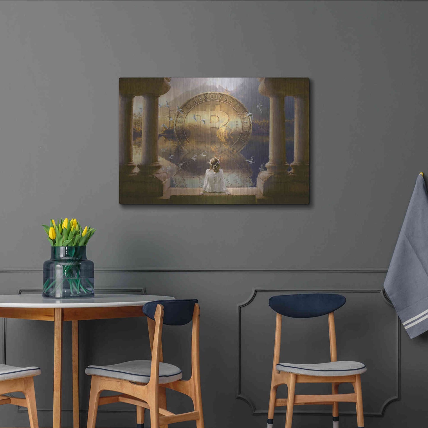 Luxe Metal Art 'Bitcoin Deco Three' by Steve Hunziker Metal Wall Art,36x24
