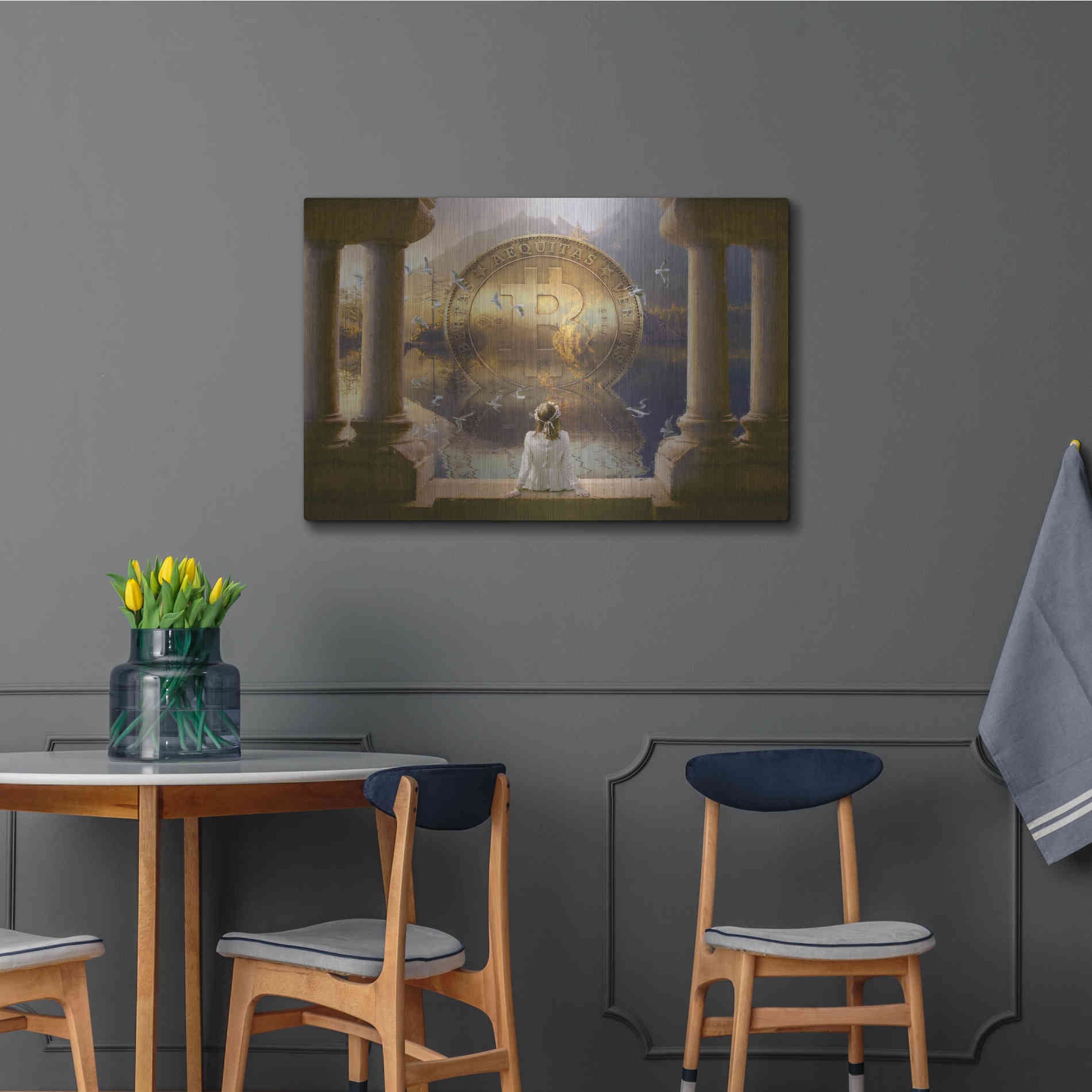 Luxe Metal Art 'Bitcoin Deco Three' by Steve Hunziker Metal Wall Art,36x24