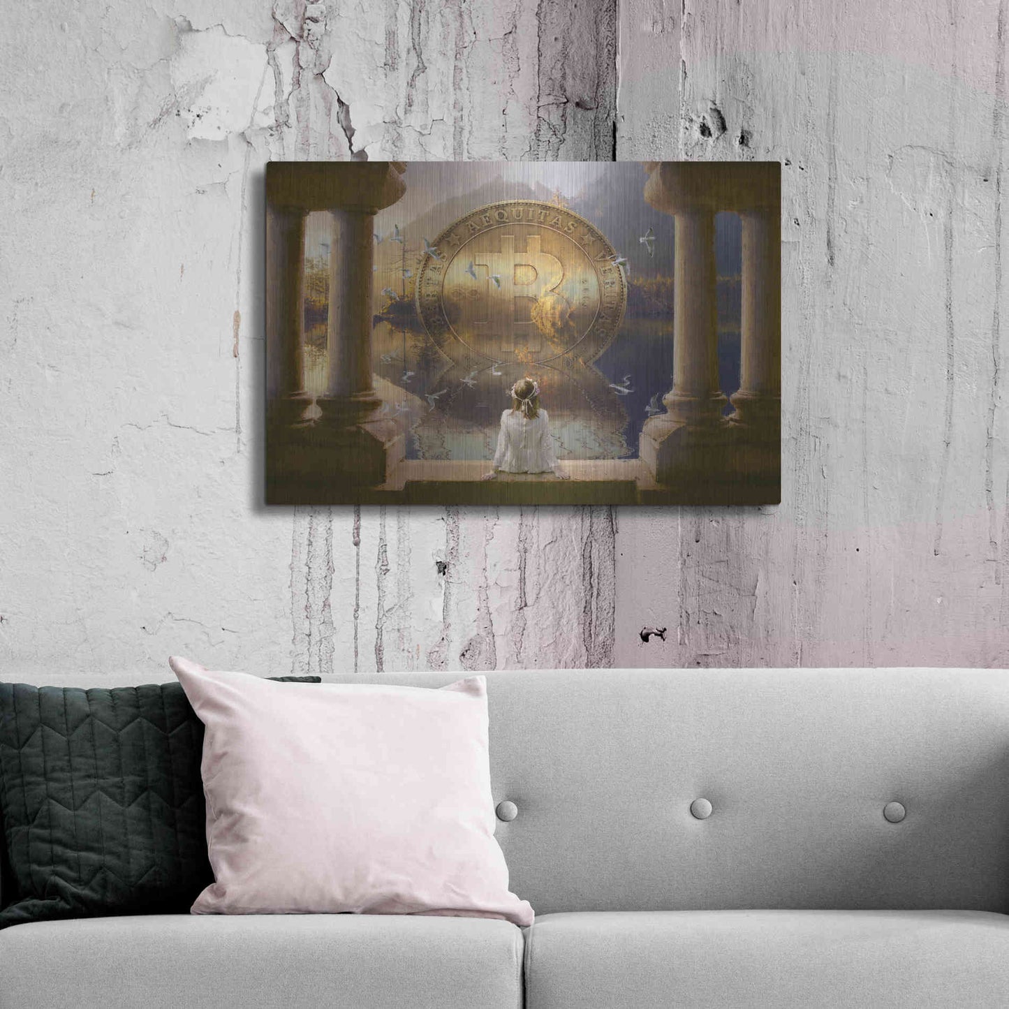 Luxe Metal Art 'Bitcoin Deco Three' by Steve Hunziker Metal Wall Art,36x24