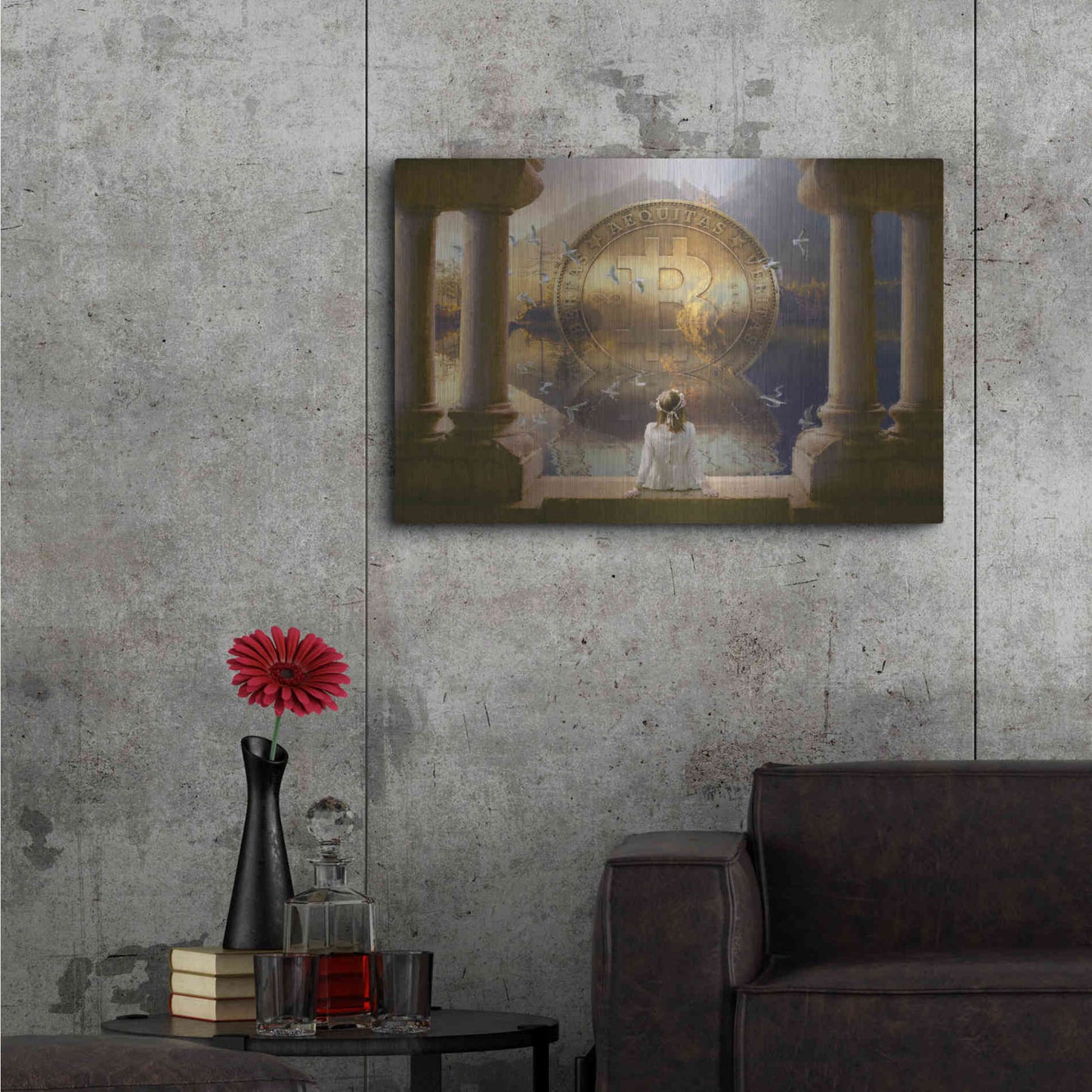 Luxe Metal Art 'Bitcoin Deco Three' by Steve Hunziker Metal Wall Art,36x24