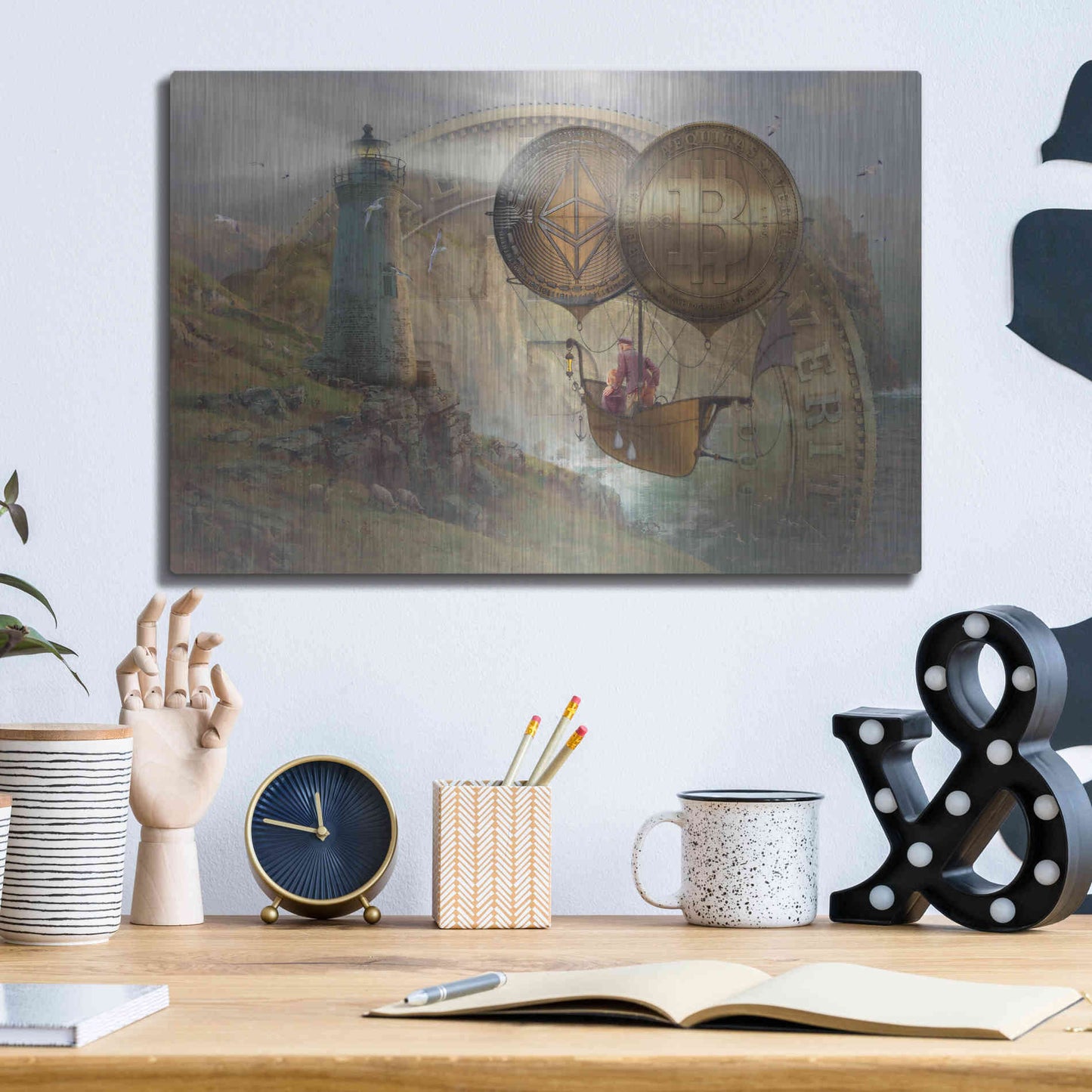Luxe Metal Art 'Bitcoin Deco Two' by Steve Hunziker Metal Wall Art,16x12