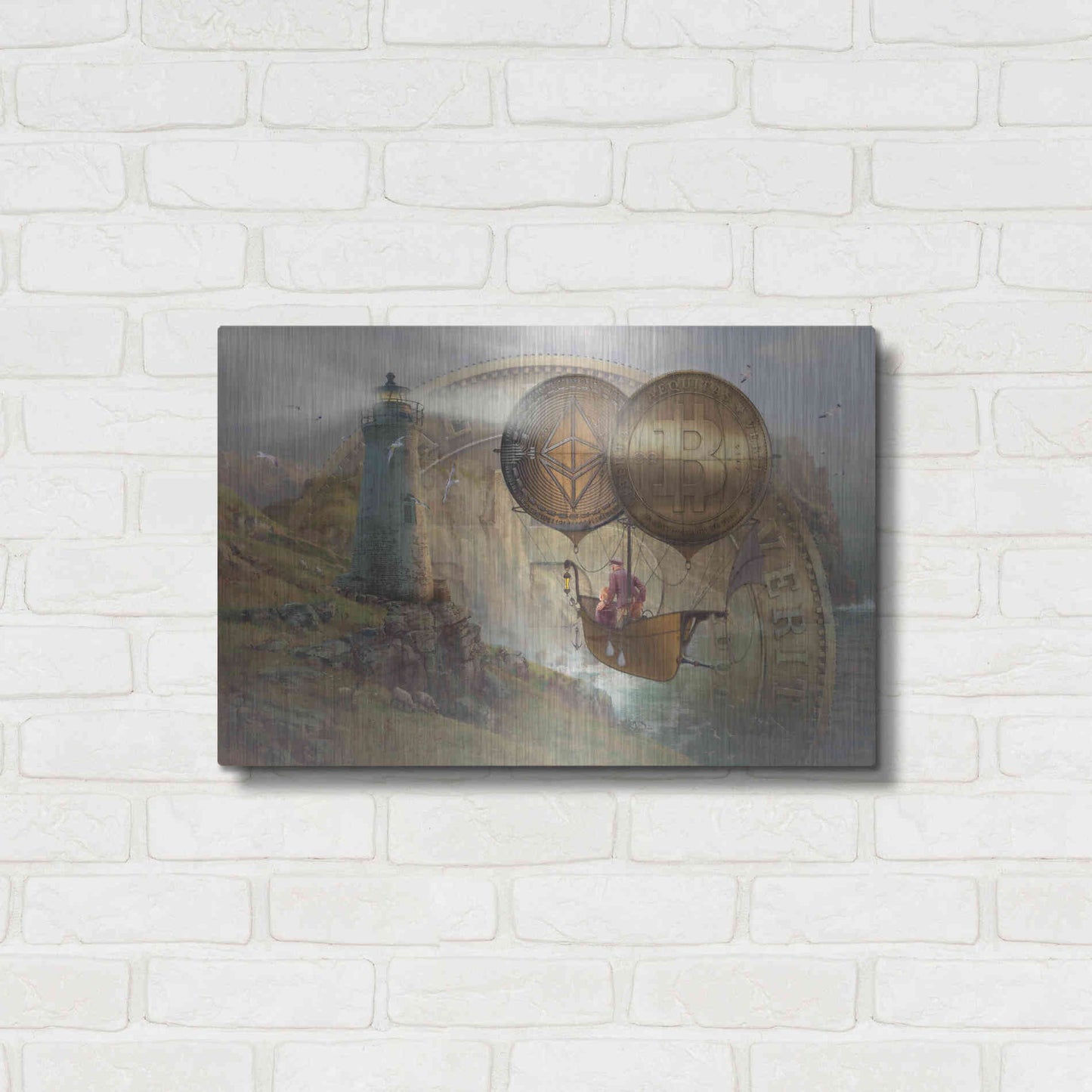 Luxe Metal Art 'Bitcoin Deco Two' by Steve Hunziker Metal Wall Art,24x16