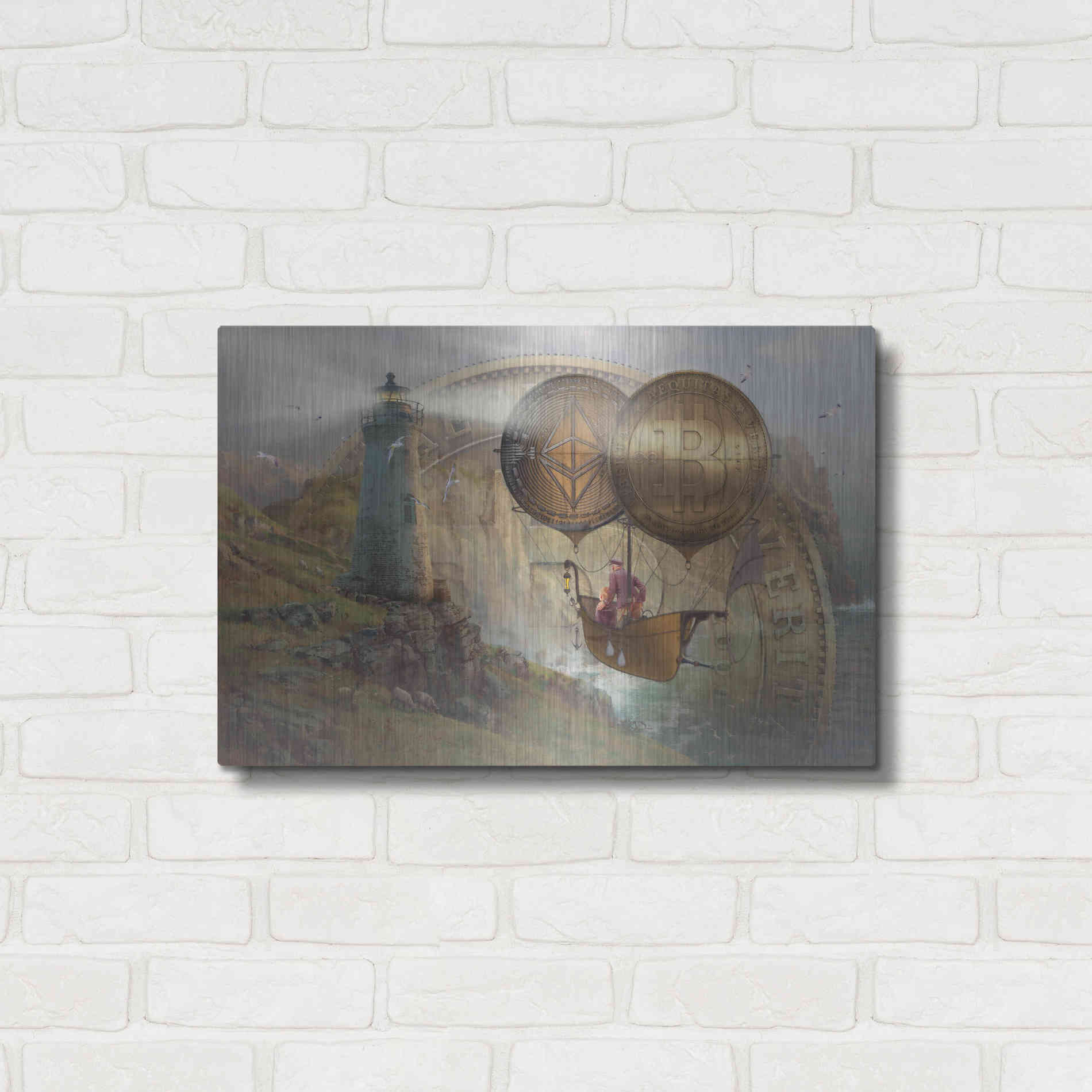 Luxe Metal Art 'Bitcoin Deco Two' by Steve Hunziker Metal Wall Art,24x16