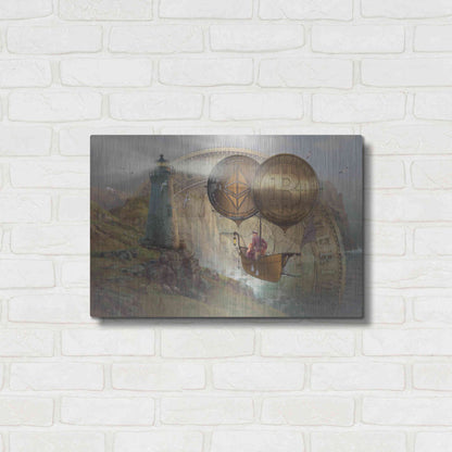 Luxe Metal Art 'Bitcoin Deco Two' by Steve Hunziker Metal Wall Art,24x16