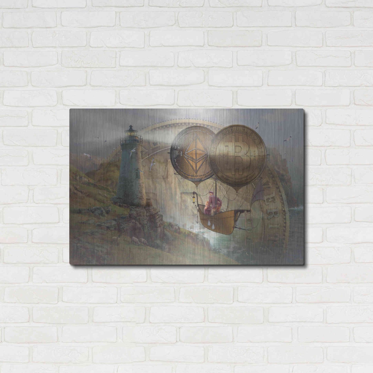 Luxe Metal Art 'Bitcoin Deco Two' by Steve Hunziker Metal Wall Art,36x24