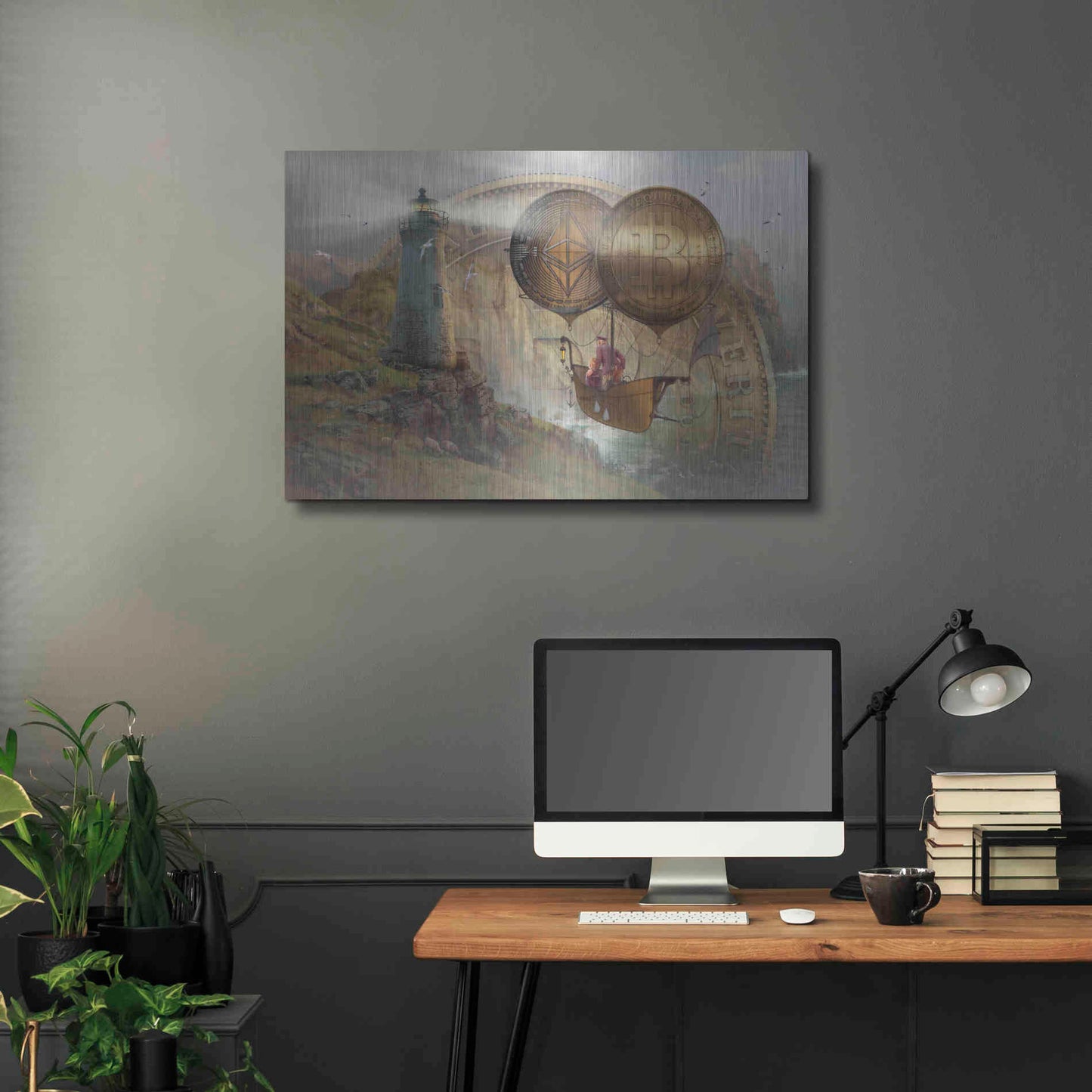 Luxe Metal Art 'Bitcoin Deco Two' by Steve Hunziker Metal Wall Art,36x24