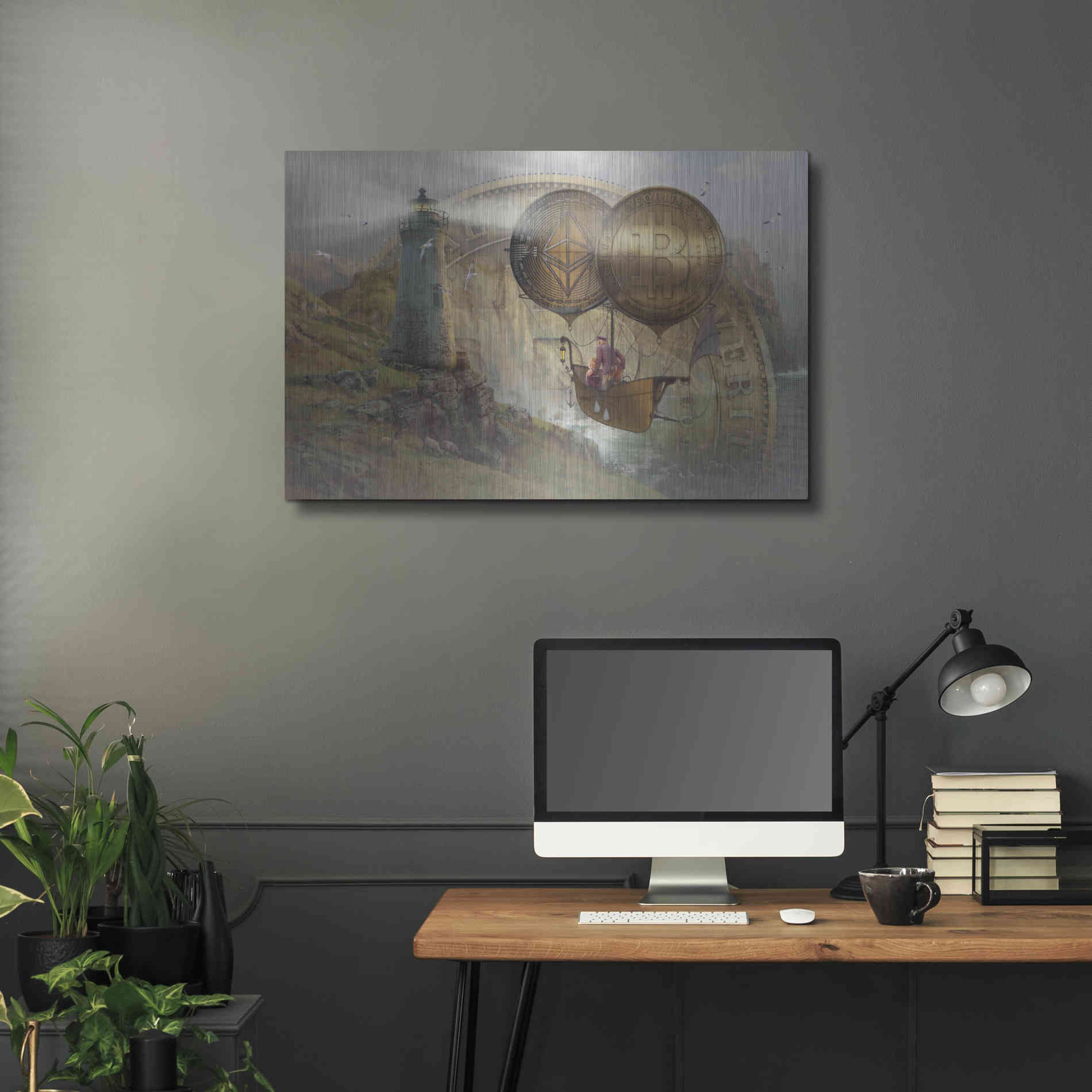 Luxe Metal Art 'Bitcoin Deco Two' by Steve Hunziker Metal Wall Art,36x24