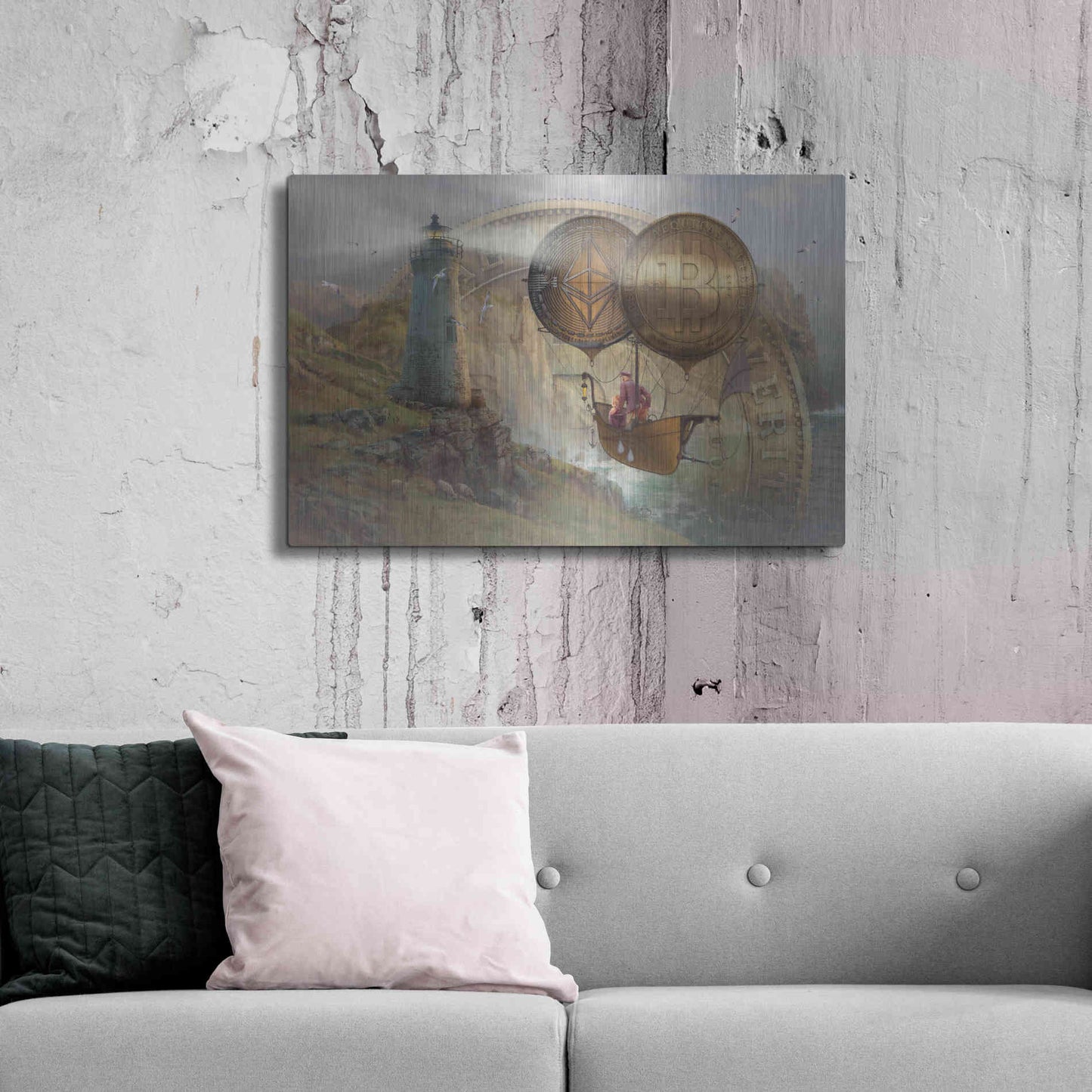 Luxe Metal Art 'Bitcoin Deco Two' by Steve Hunziker Metal Wall Art,36x24
