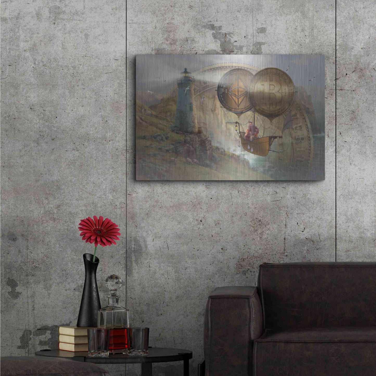 Luxe Metal Art 'Bitcoin Deco Two' by Steve Hunziker Metal Wall Art,36x24