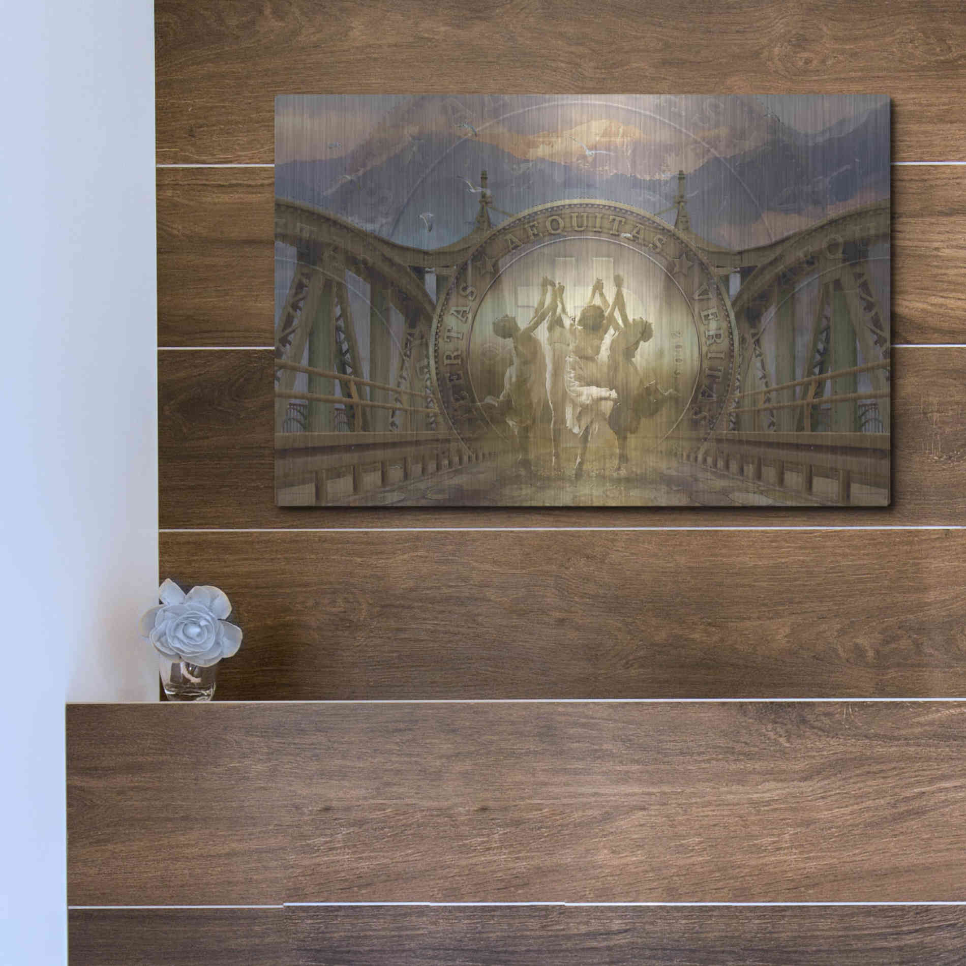 Luxe Metal Art 'Bitcoin Deco One' by Steve Hunziker Metal Wall Art,16x12