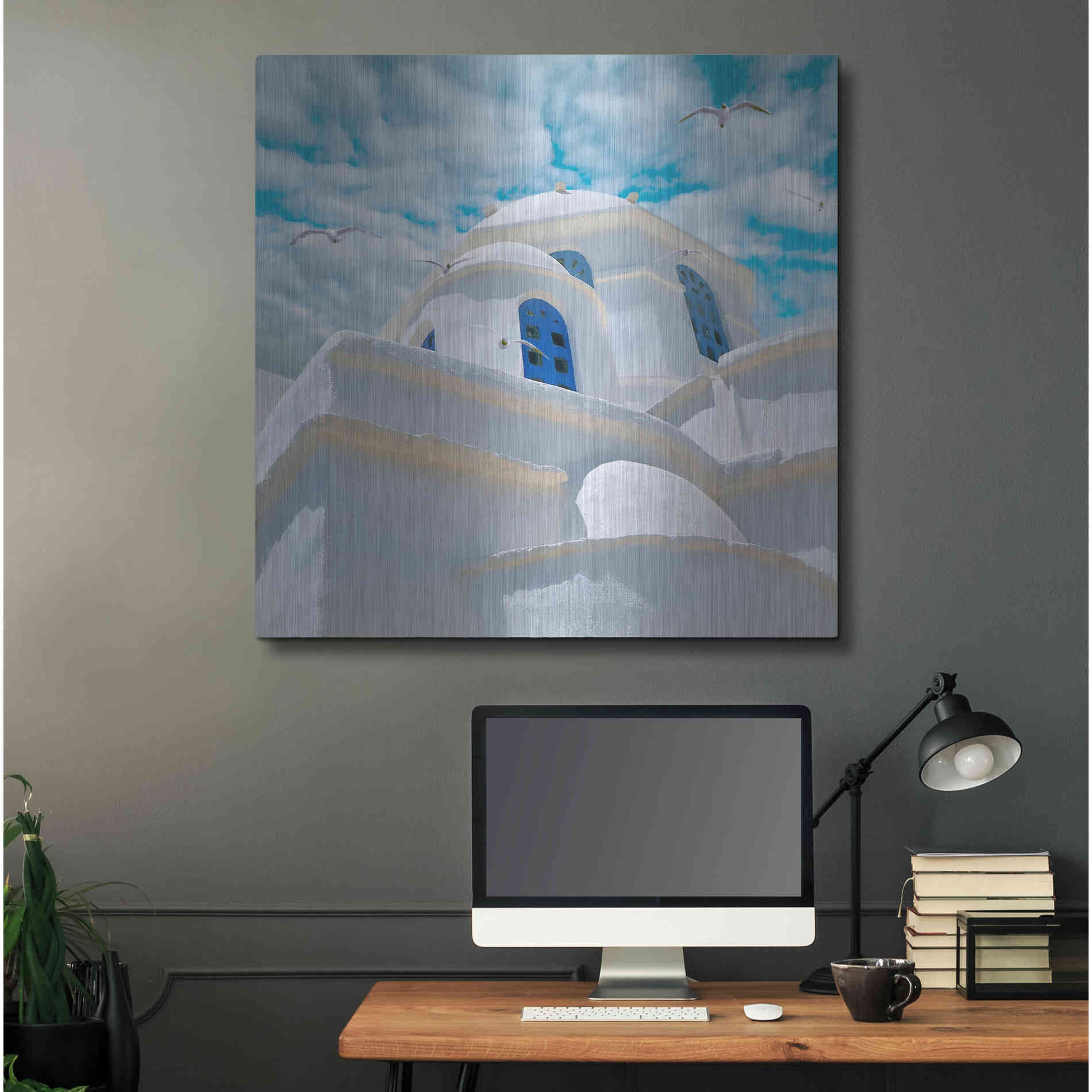 Luxe Metal Art 'Grecianblue Three' by Steve Hunziker Metal Wall Art,36x36