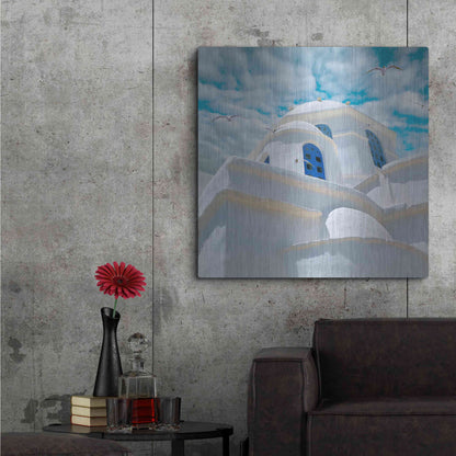 Luxe Metal Art 'Grecianblue Three' by Steve Hunziker Metal Wall Art,36x36