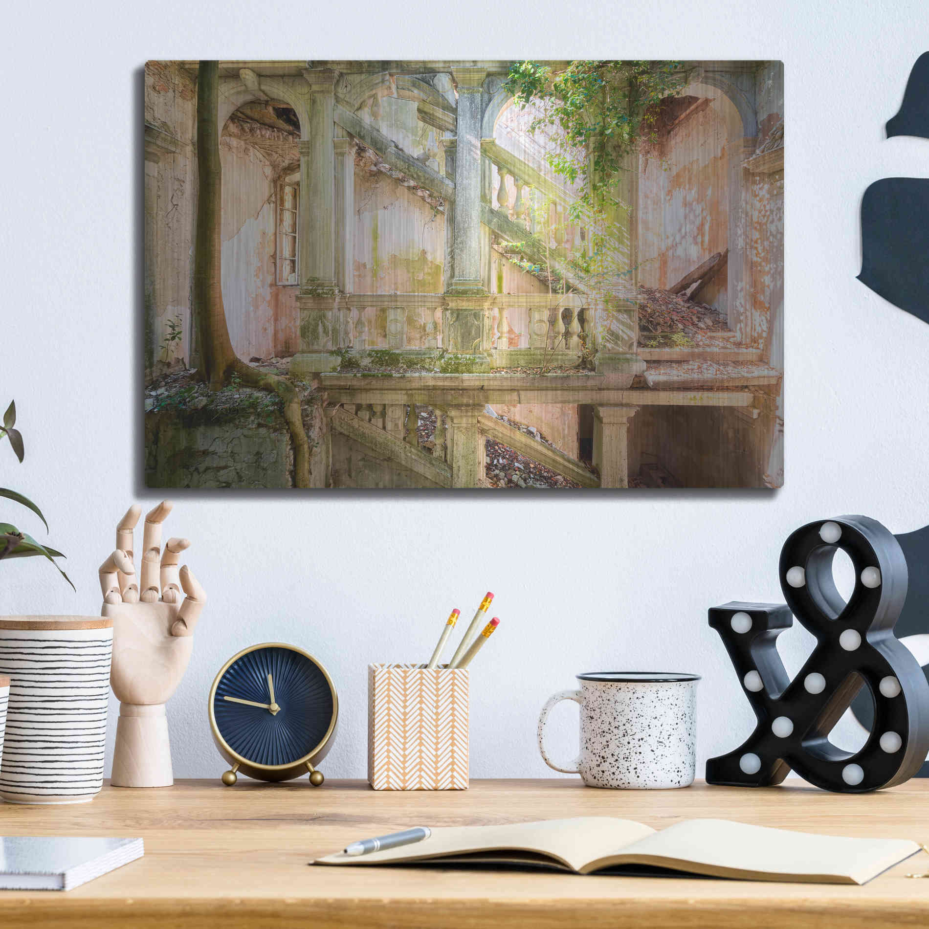 Luxe Metal Art 'Poetic Villa Ruin' by Roman Robroek Metal Wall Art,16x12