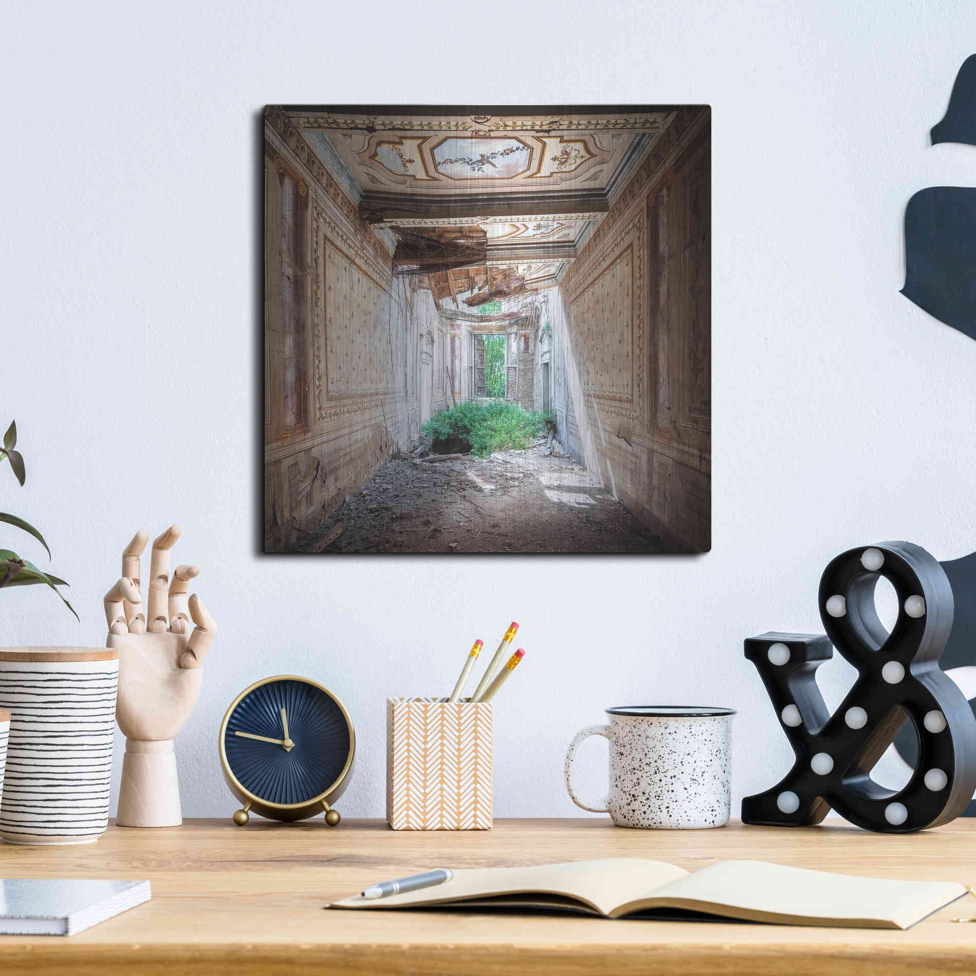 Luxe Metal Art 'Broken Farm' by Roman Robroek Metal Wall Art,12x12