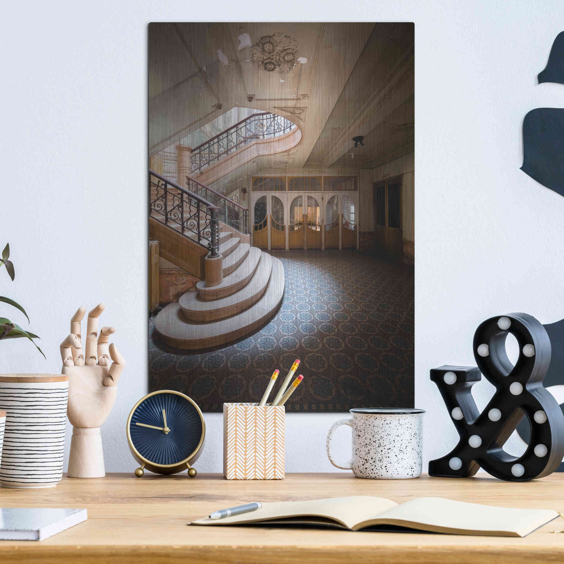 Luxe Metal Art 'Stairs From The Side' by Roman Robroek Metal Wall Art,12x16