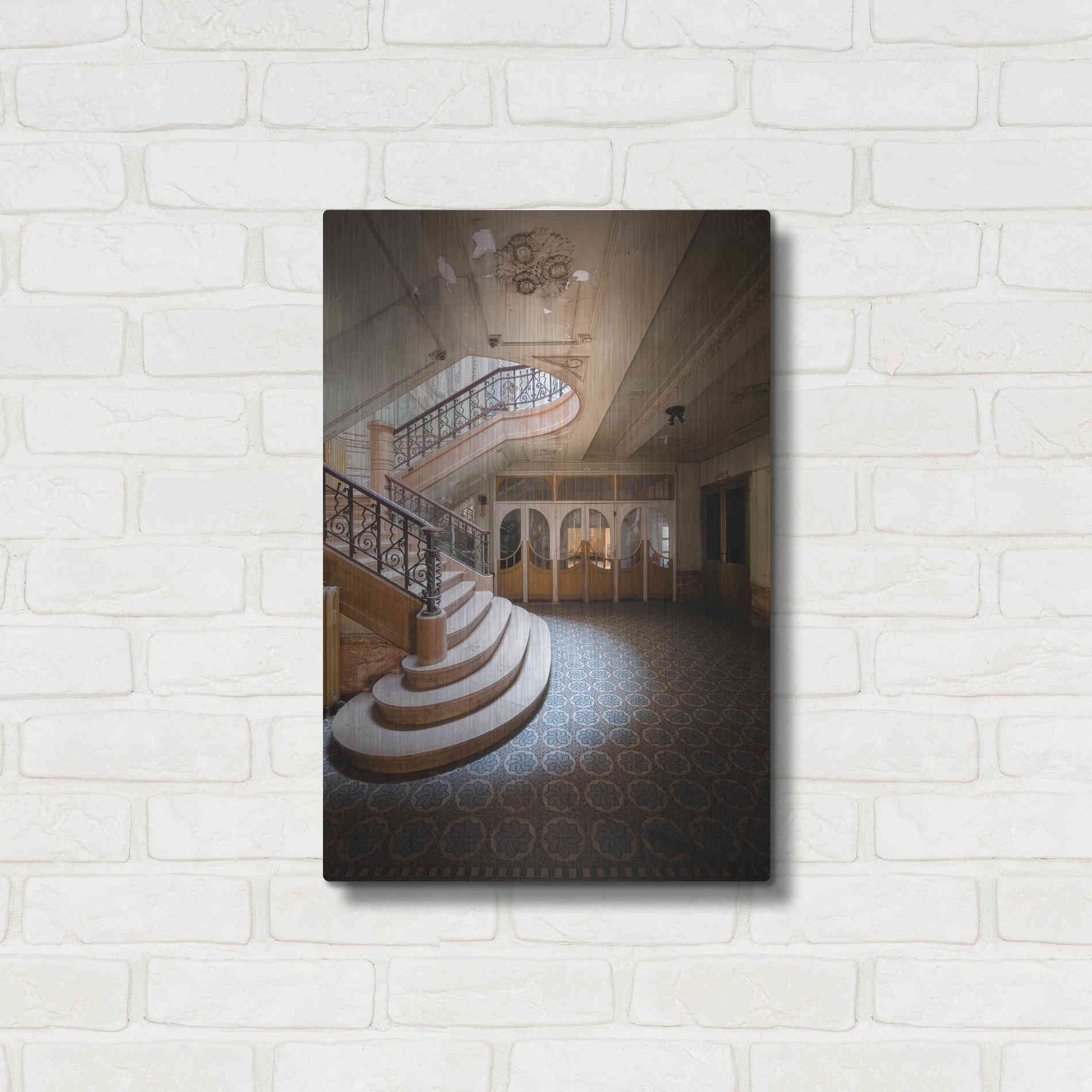 Luxe Metal Art 'Stairs From The Side' by Roman Robroek Metal Wall Art,16x24